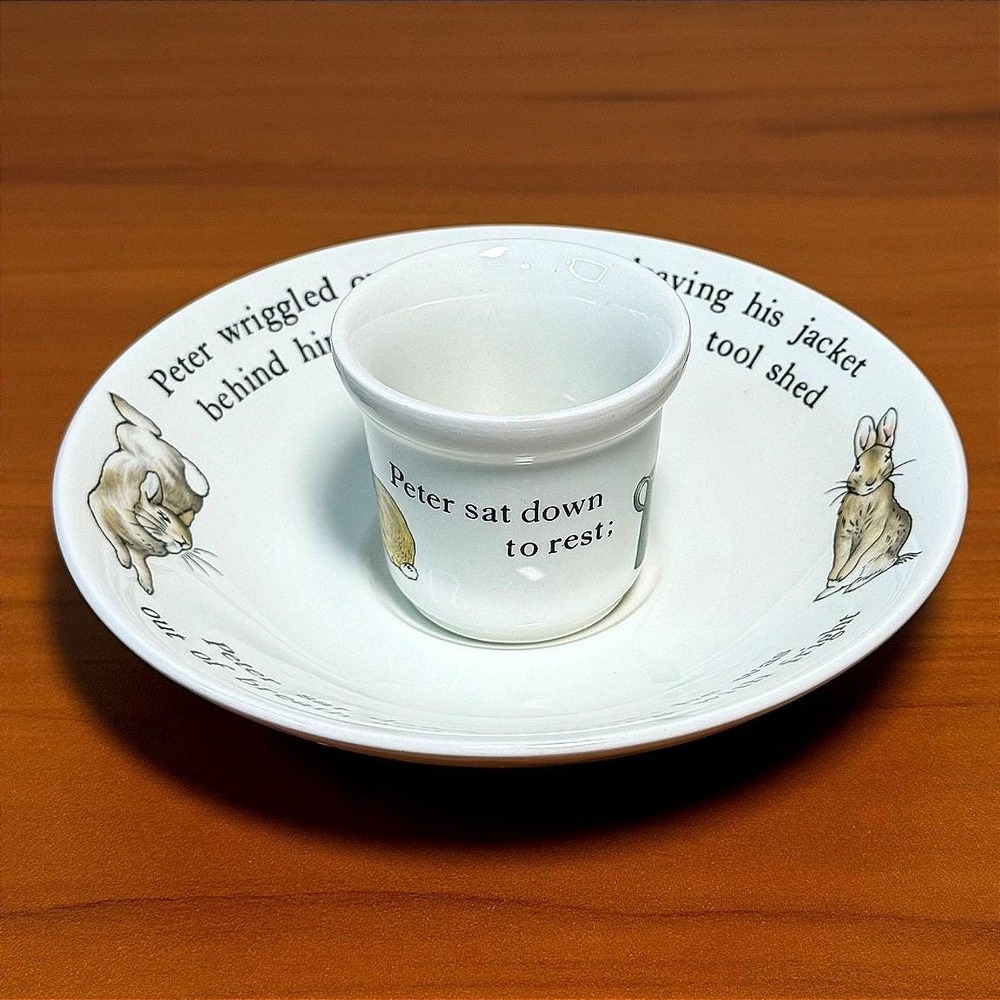 Vintage Wedgwood Peter Rabbit Egg Cup and Saucer Set Beatrix Potter England